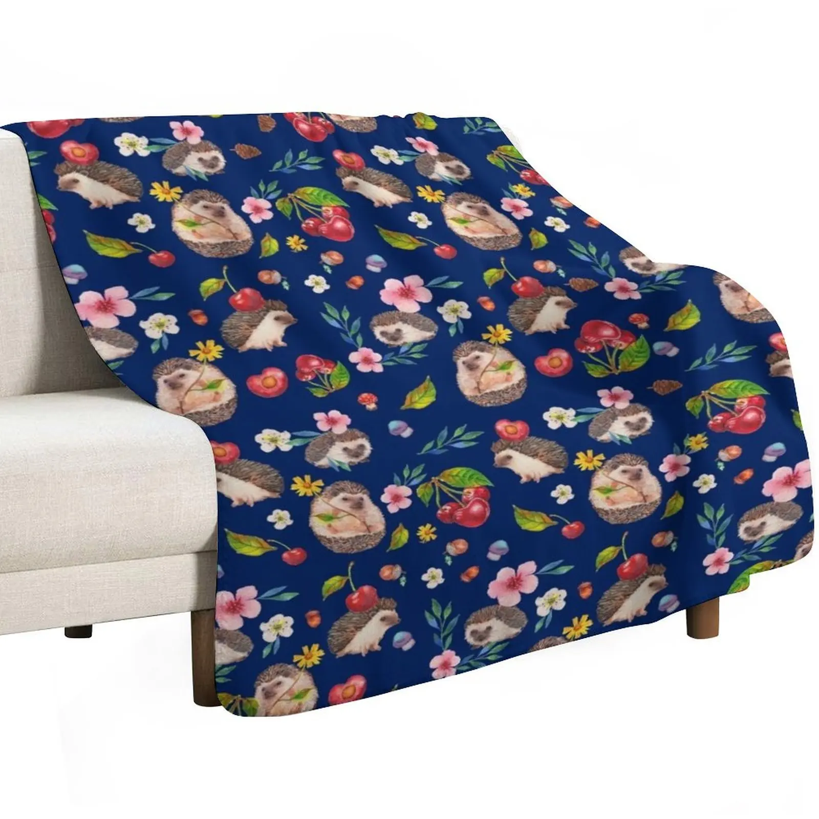 Hedgehog with cherries Throw Blanket Single decorative Hairys Retros sofa bed Blankets Sofas Of Decoration Blankets