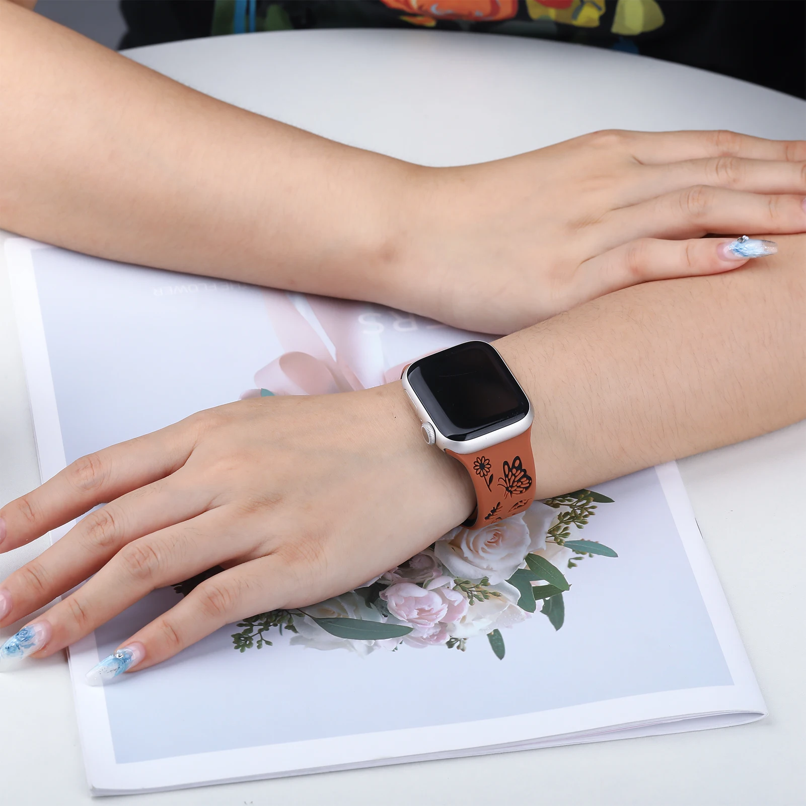 Engraved Butterfly Strap For Apple Watch Band 45mm 44mm 49mm 40mm 41mm 38mm Silicone Bracelet Series 9 8 7 6 5 4 3 SE Ultra 2 image 6