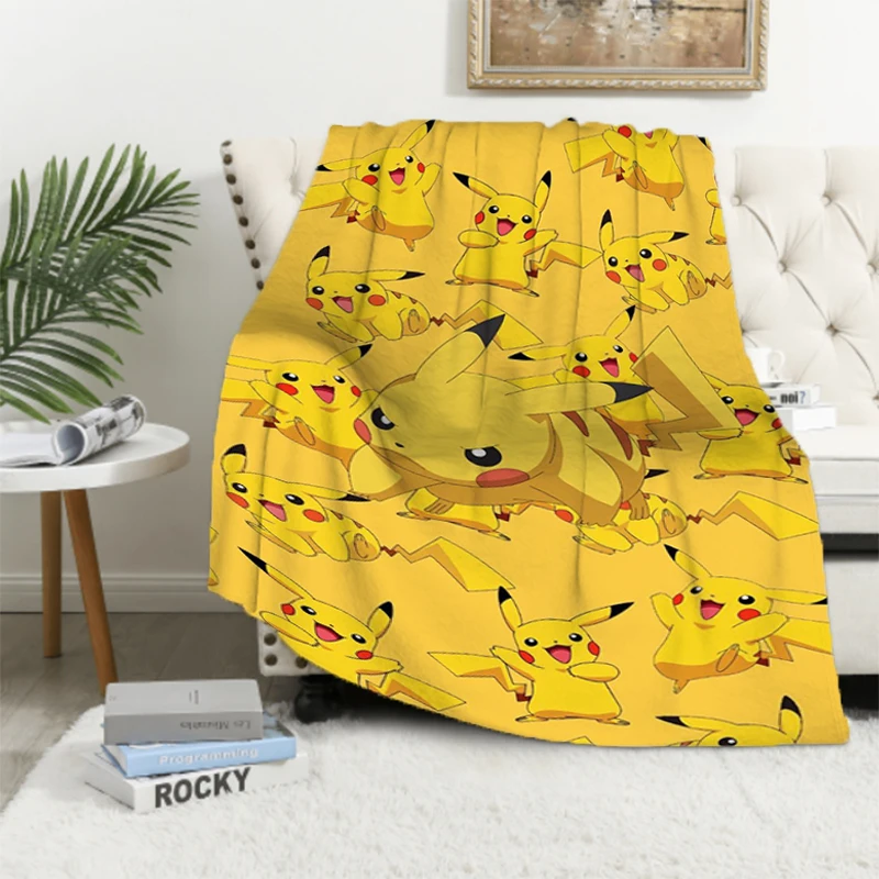 New Pokemon Cartoon Anime Flannel Blanket Pikachu Figures Home Sofa Lunch Break Blankets Children Student Kids Gift