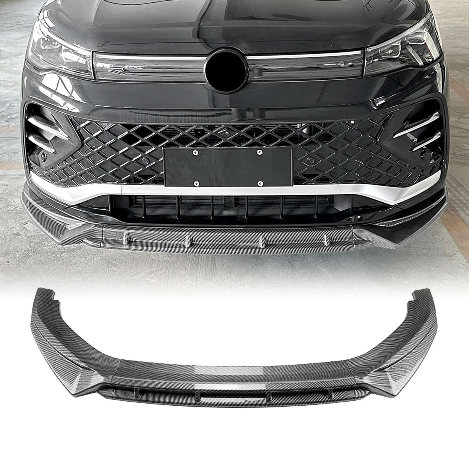 

Front Bumper Spoiler Lip For Volkswagen VW Tiguan MK3 Rline 2024-2025 Carbon Fiber Look/Gloss Black Lower Splitter Protector Kit