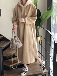 Women Dress Sweater Women Dress Thick Winter Fall Long Sleeve  Dresses Maxi Vintage Oversize Knitting Hooded hoodie Oversize