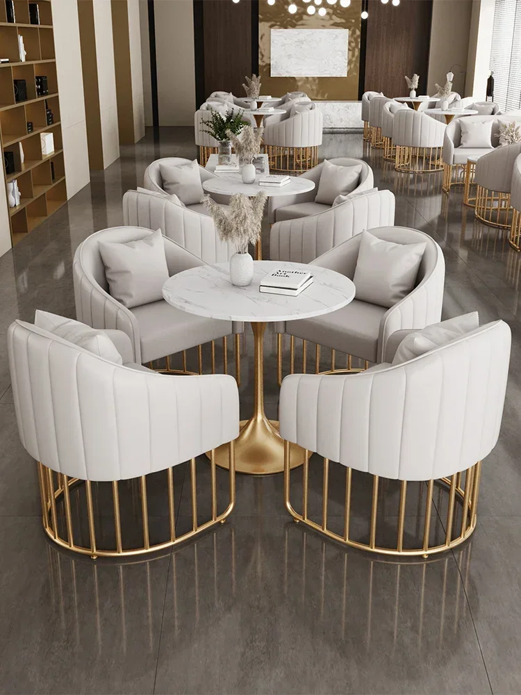 Light luxury milk tea shop to discuss booth sofa Nordic modern simple reception rock plate small round table