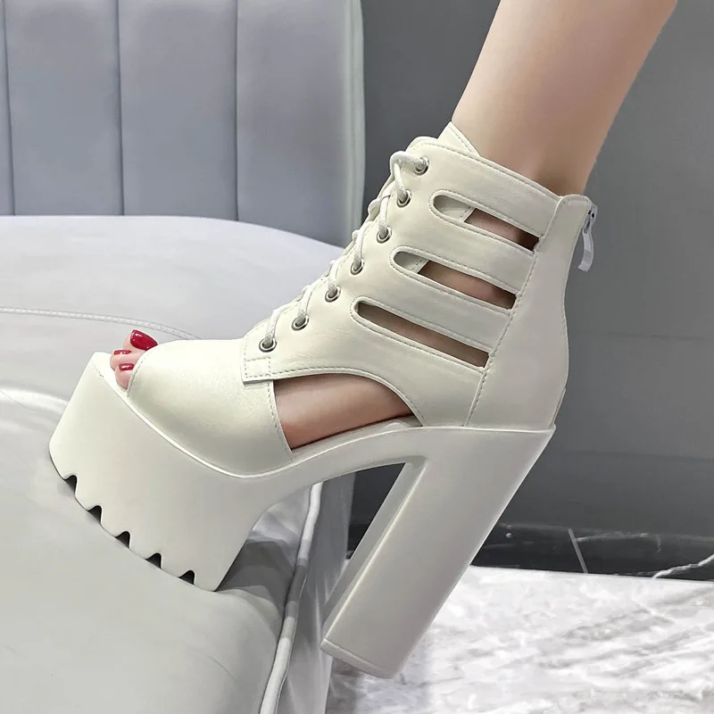 

Летние женские босоножки на толстом каблуке 14 см с вырезами, на молнии, в ретро-стиле, с открытым носком, в римском стиле