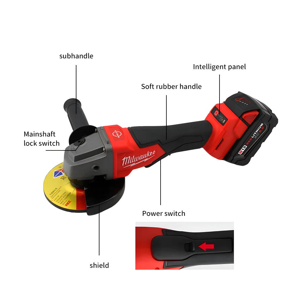 Milwaukee 125mm/100mm Brushless Angle Grinder 3 Gear M14 High Power Cordless Polishing Variable Speed Cutting Power Tool