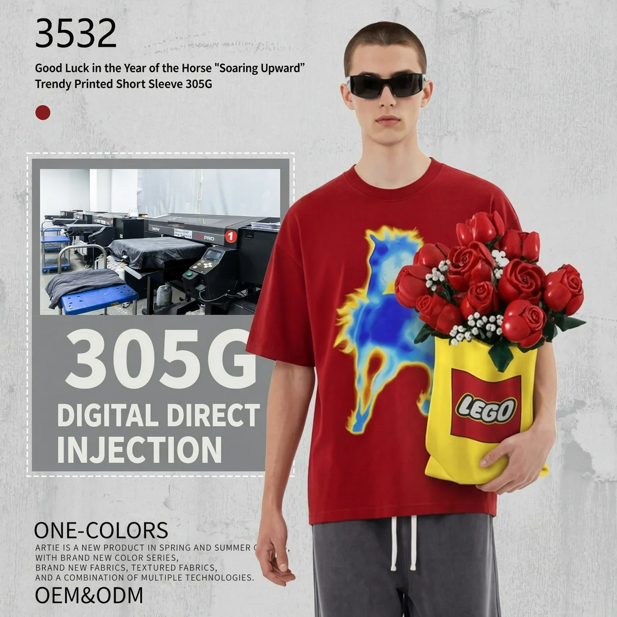 2026 Red Print Men Short Sleeve T-shirt Good Luck Cotton Loose Versatile Streetwear Tee UPS/FEDEX Air, 3-5Day Delivery