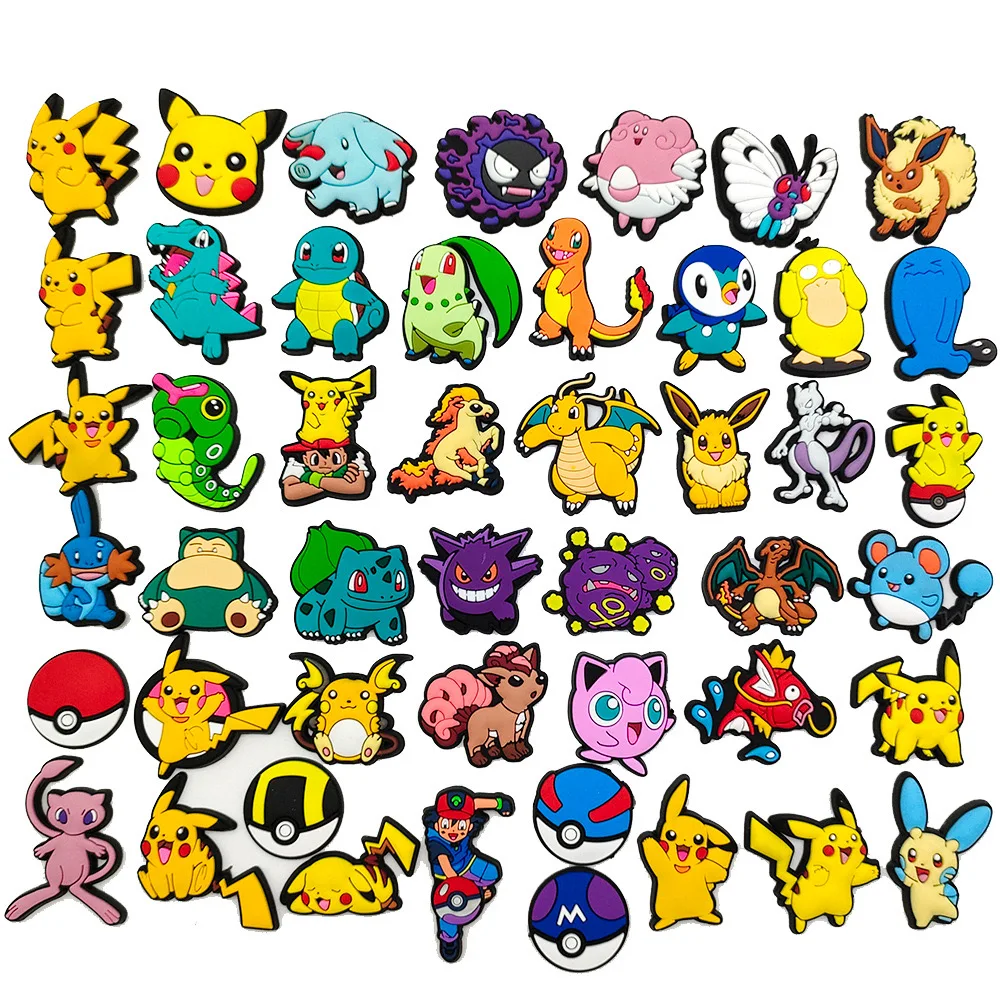 20-100Pcs Potdemiel Pokemon Shoe Charms Accessories DIY Bubble Slides Clogs Sandal Shoe Buckle Decoration For Kids X-mas Gifts