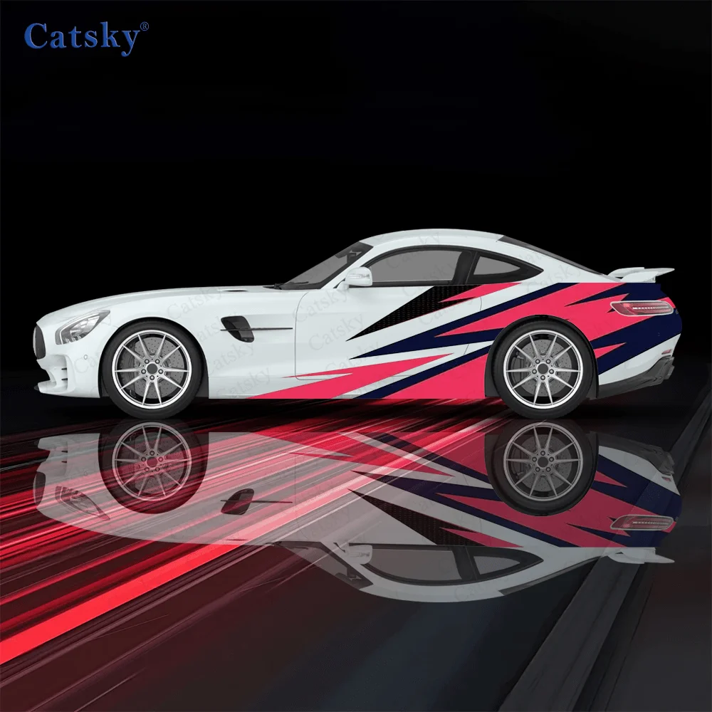 2pcs Red and black striped pattern Car Side Wraps, Self-Adhesive PVC Waterproof & Scratch-Resistant Stickers, Car Accessory Gift