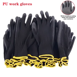 Guantes de trabajo recubiertos de seguridad de nitrilo, Guantes Recubiertos de PU y Palma, guantes de seguridad adecuados para vehículos de construcción y mantenimiento