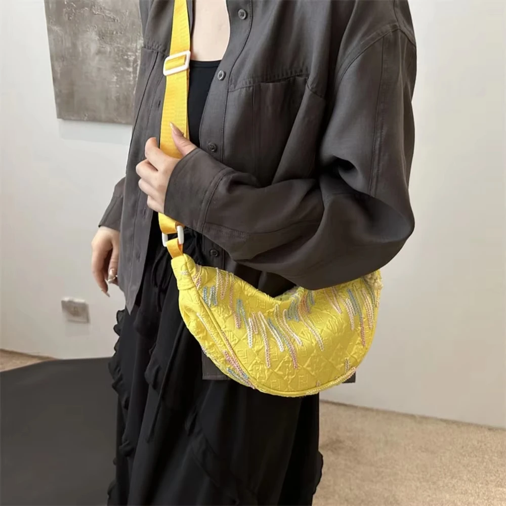 Women's Fashion Nylon Crossbody Bag Vintage Solid Color Messenger with Colored Shoulder Strap Bucket Style image 4