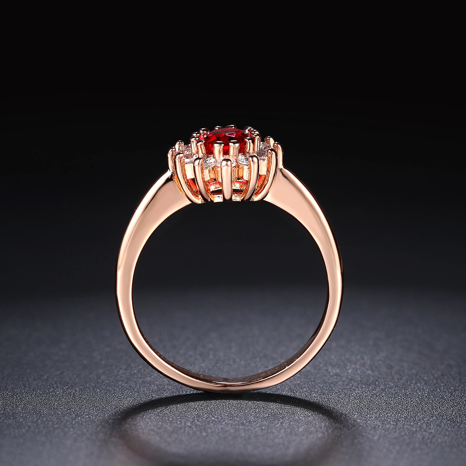 ZHOUYANG Ring For Women Red Crystal Elegant Engagement Wedding Ring Rose Gold Color Austrian Crystals Fashion Jewelry ZYR187