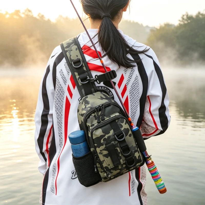 Camo Tactical Fishing Chest Pack Crossbody Shoulder Bag Multi-Pocket Outdoor Travel Hiking Durable Scratch Resistant Breathable