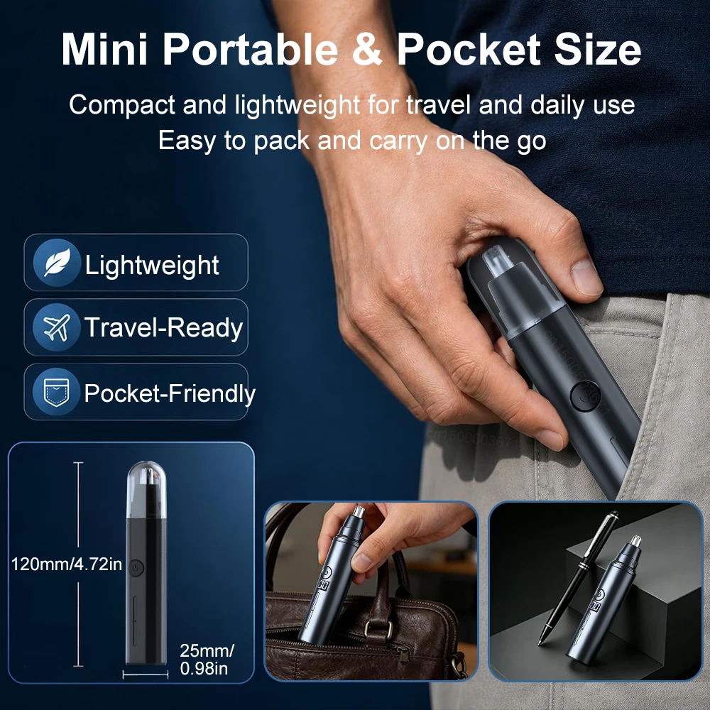 Nose Hair Trimmer Rechargeable Electric Nose Hair Clipper Portable 360° Automatic Shaving Nose Eyebrow Ear Painless Hair Remover - view 6