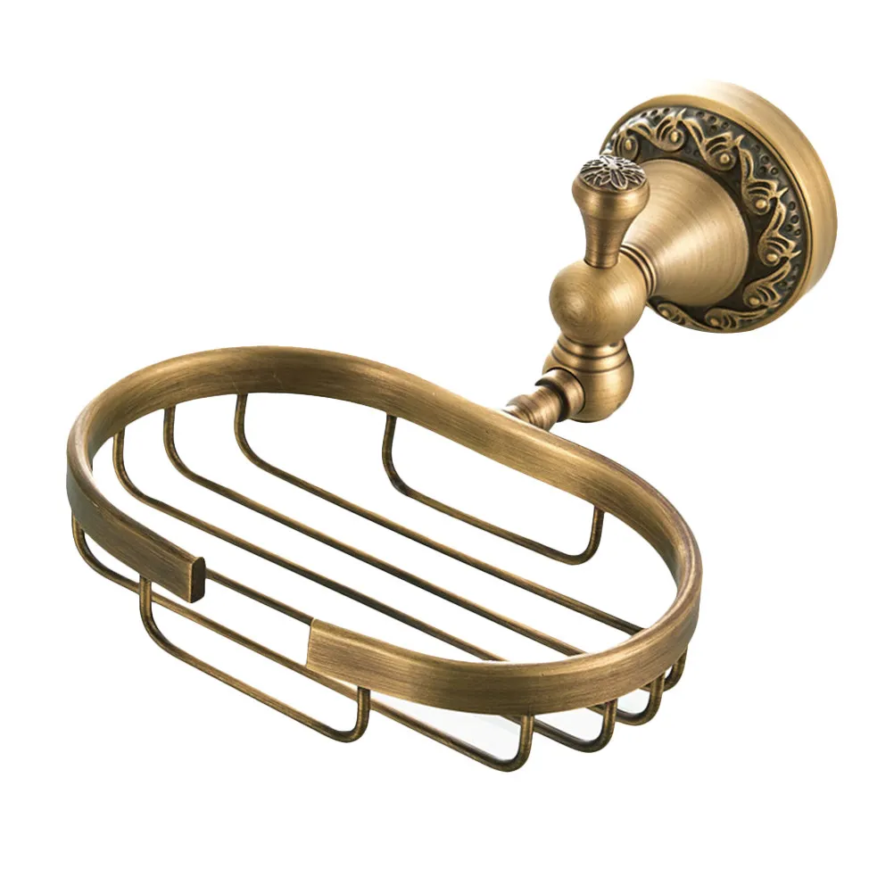 

Vintage Soap Dish Solid Brass Wall Mounted Bath Shower Basket Brass Soap Shelf Tray Net Drain Design for Home Bathroom