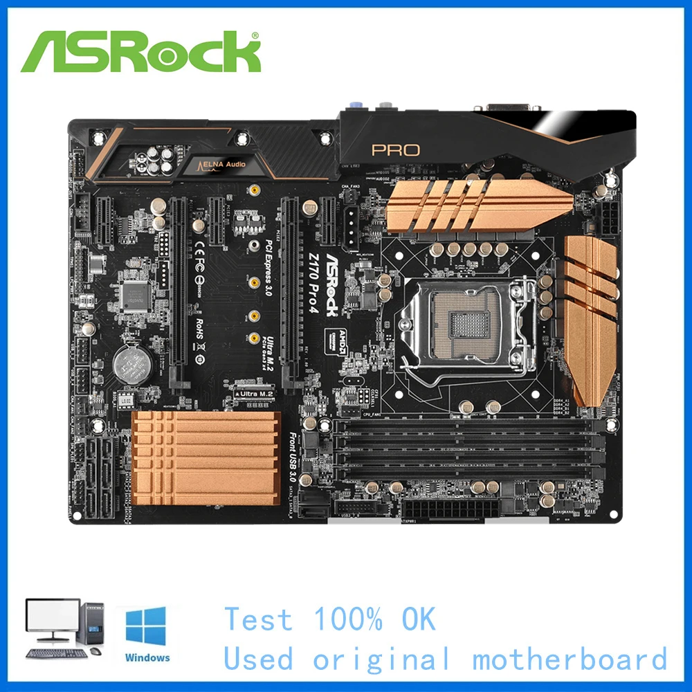 

For ASRock Z170 Pro4 Computer Motherboard LGA 1151 DDR4 Z170 Desktop Mainboard Used Core i5 6600K i7 6700K Cpus