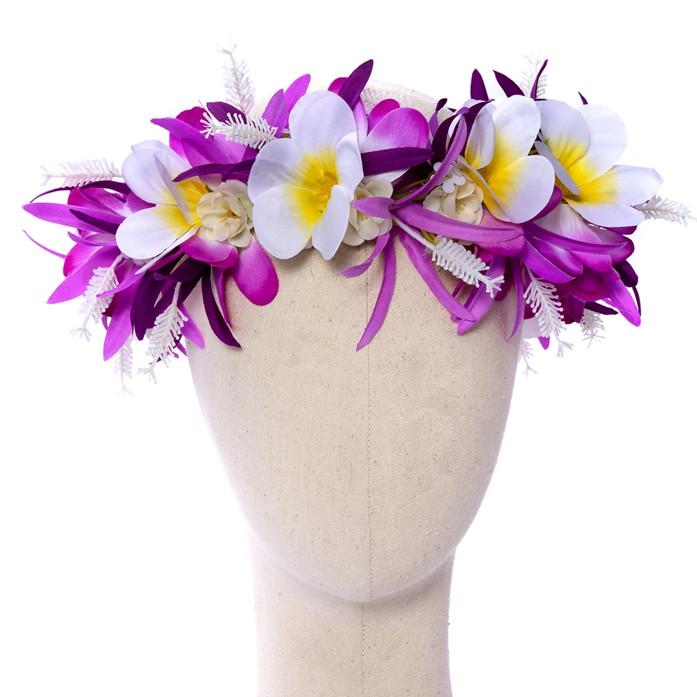 Free Shipping KN-he023 50pcs/lot 50CM Artificial Silk Mixed Of Plumeria Lily Rose Headband Hawaii Wedding Party Decoration