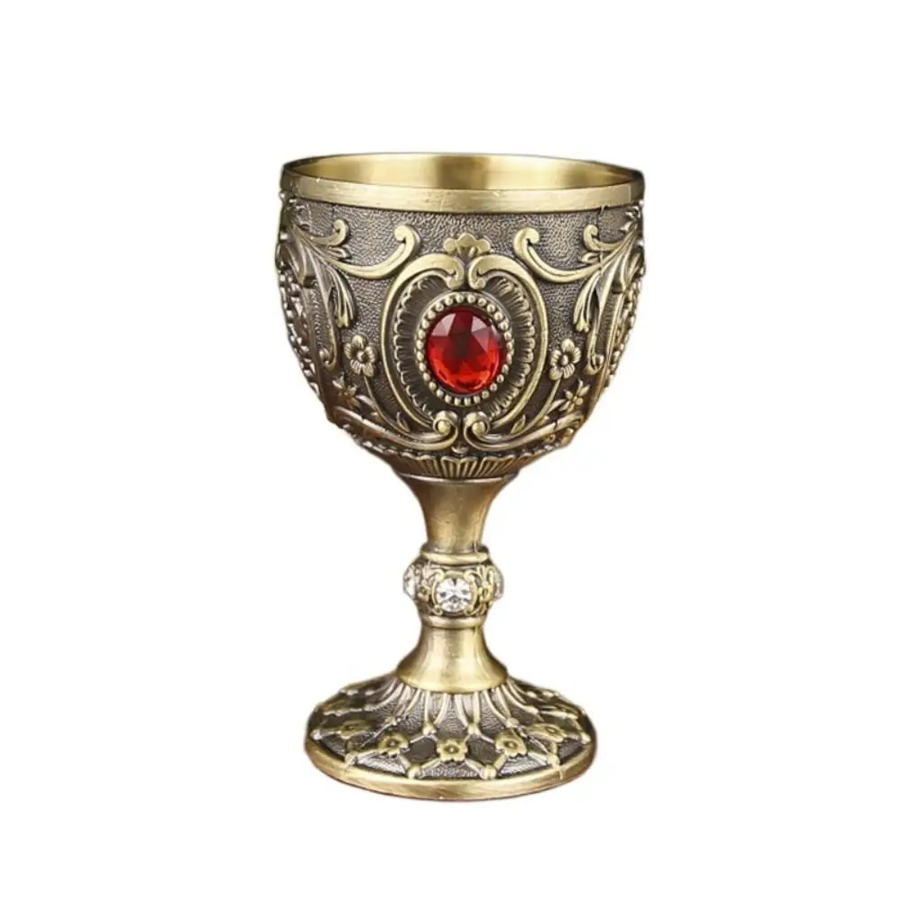 Mittelalterlicher geprägter Vintage-Weinbecher aus Metall im europäischen Stil, mit Diamanten besetzte Weingläser, bruchsicherer Kelch, Geschenk