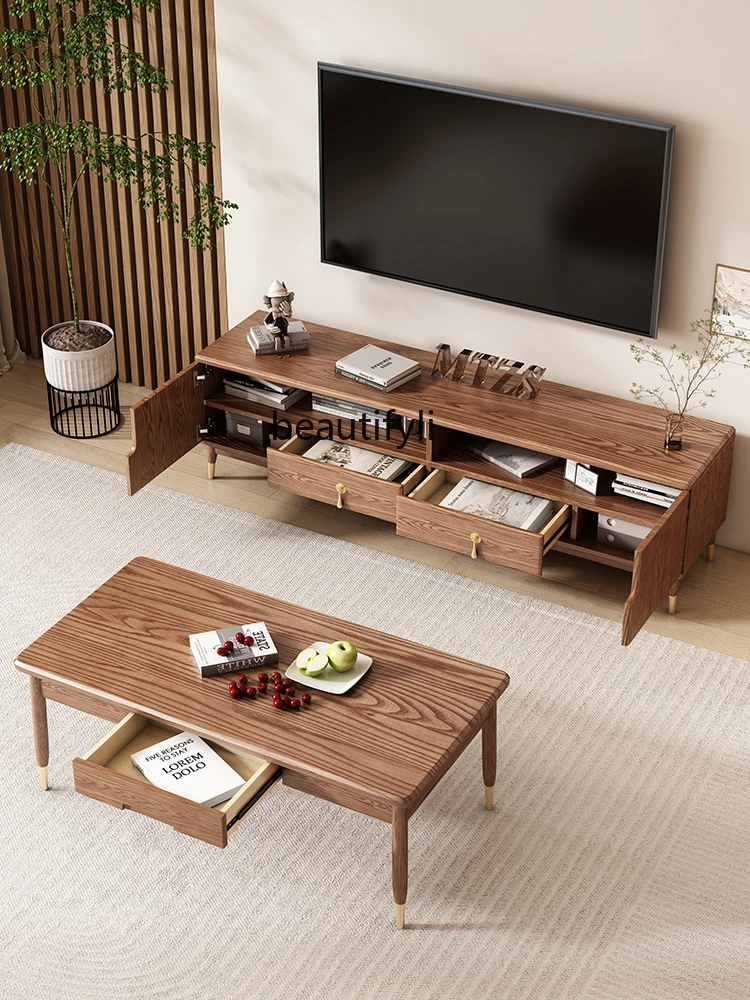 High-Leg Tea Table Dining Nordic Small Apartment Living Room Ash Tea Table Solid Wood TV Cabinet coffee table