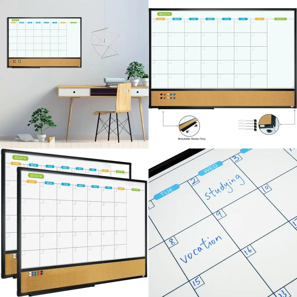 مجموعة مزدوجة من السبورة البيضاء المغناطيسية مقاس 36 × 24 بوصة، حامل جداري بإطار أسود للمنزل والمكتب والمدرسة #1