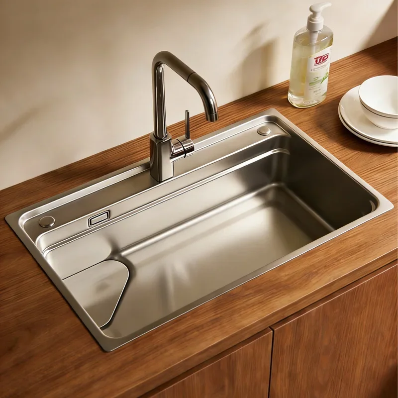 Stainless steel kitchen large single slot side row multi-functional vegetable basin sink
