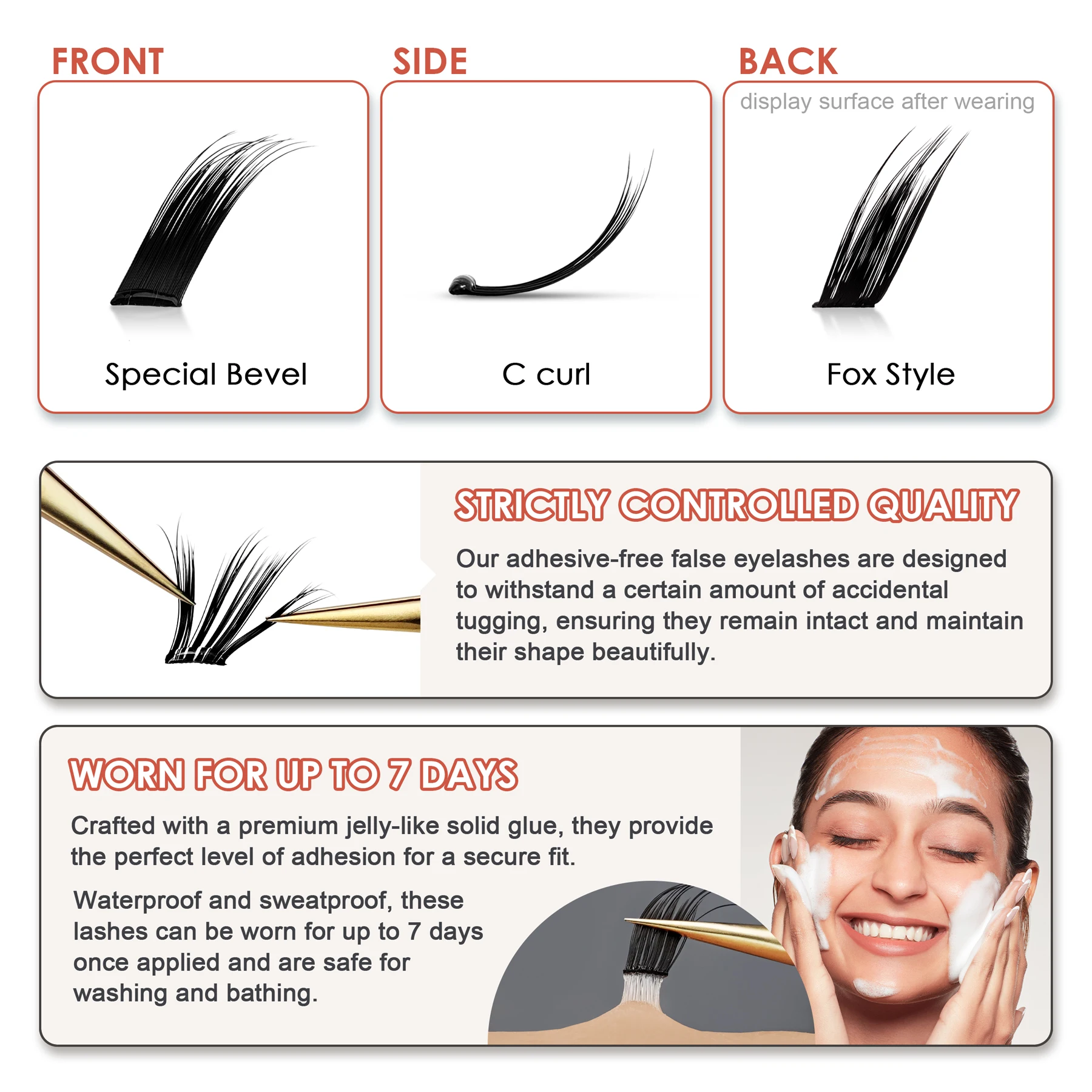 シードゥー フォックススタイル セルフ接着まつげ ソフトつけまつげ 細いステム DIYつけまつげ (接着剤付き)