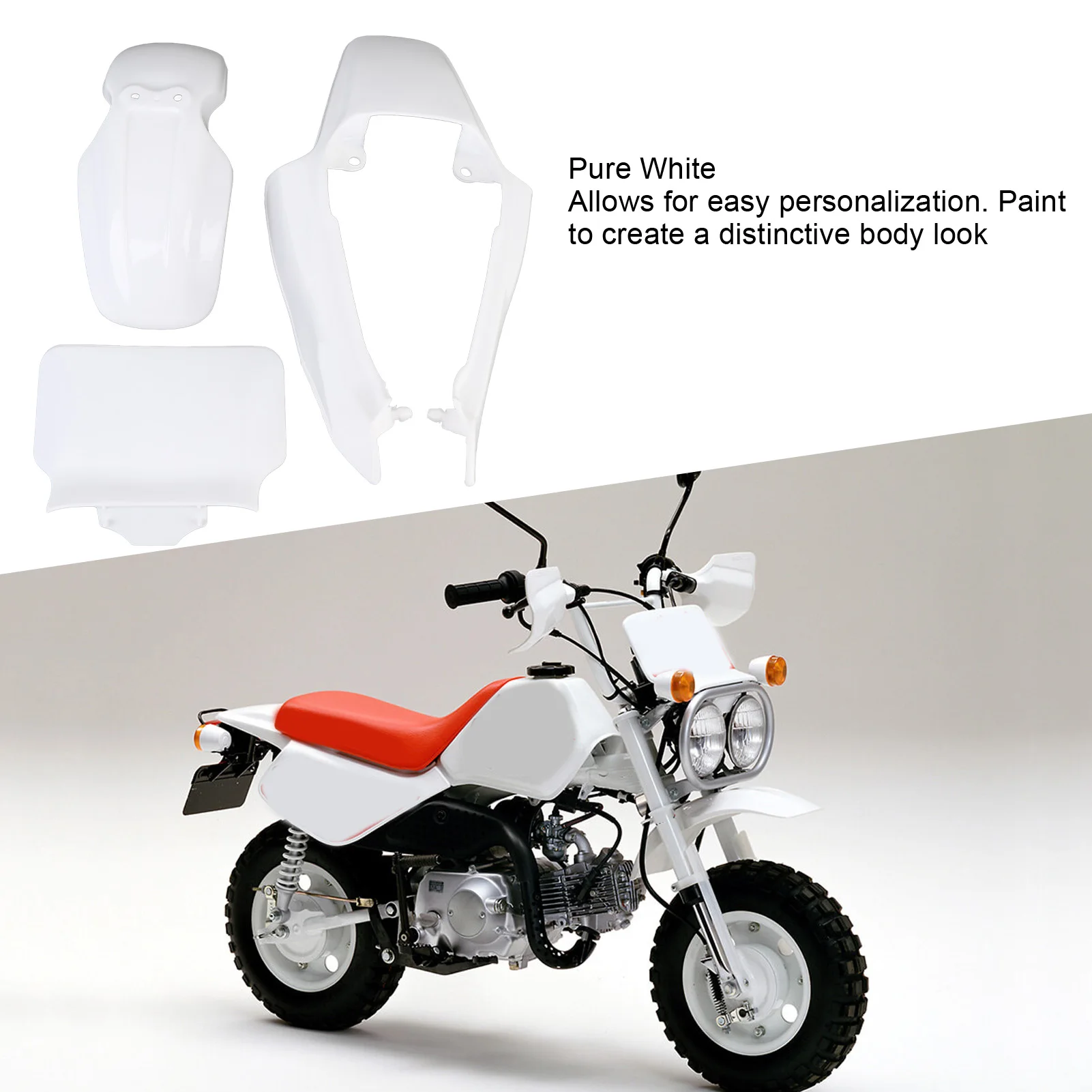 Motorcycle Mudguard Fairing Kit Scratch Resistant White Plastic Mudguard Fairing Kit Front for Mini Pit Monkey Z50R Baja