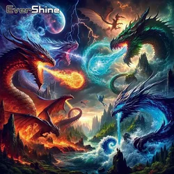 Evershine Full Round Diamond Mosaic Ice Fire New Arrival Diamond Painting Set Dragon Mountain Rhinestones Picture Wall Art