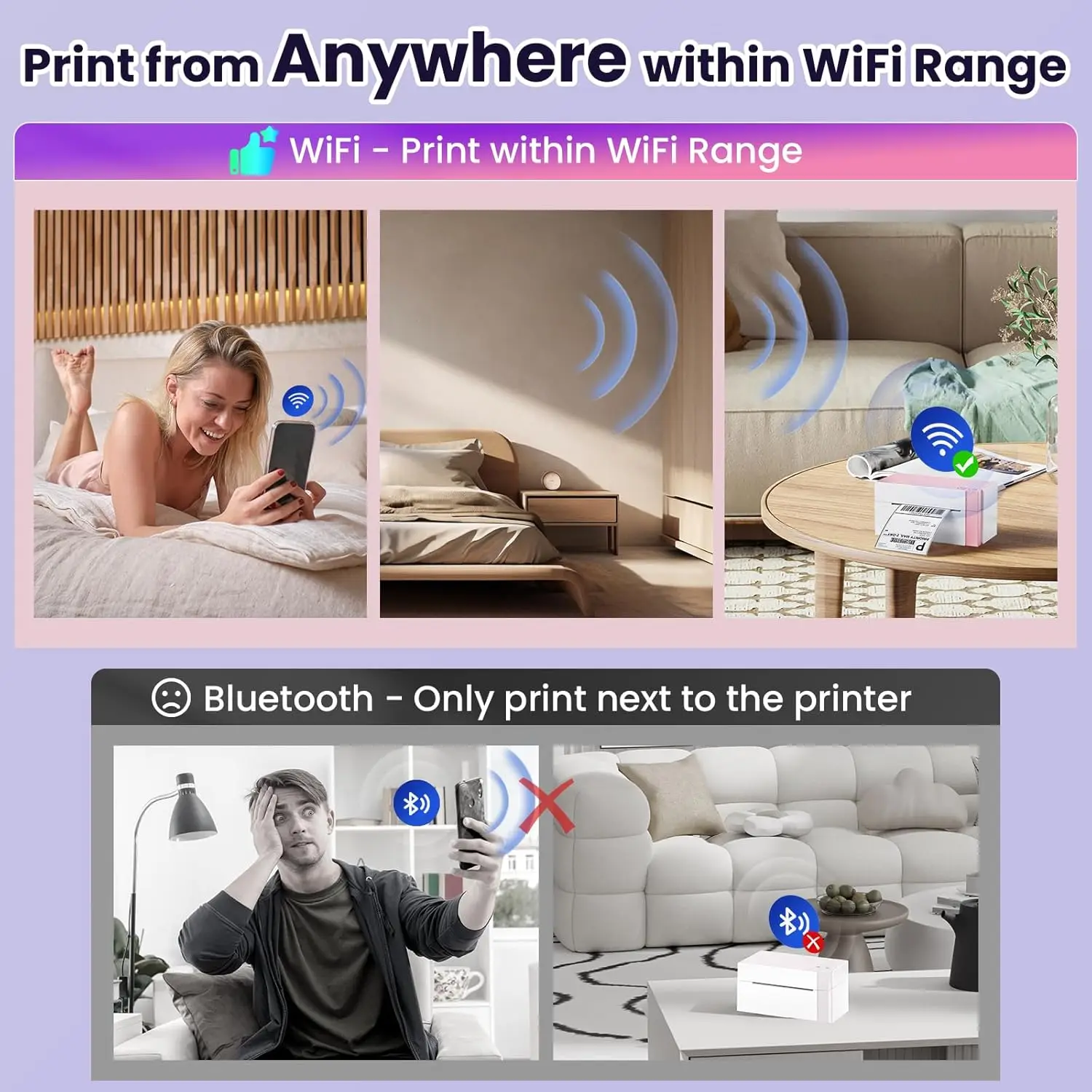Phomemo WiFi Shipping Label Printer, 300DPI Wireless WiFi 4x6 Thermal Label Printer for Small Business Shipping Packages