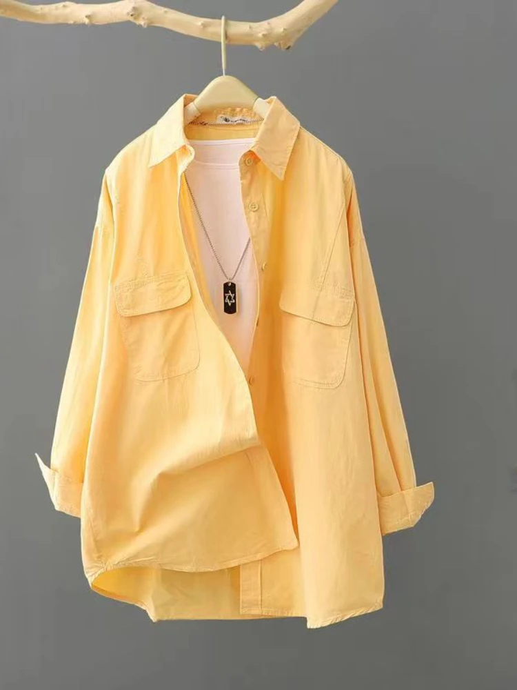 Cotton  Autumn Blouses for Women 2023 Front Pockets Long Sleeve Shirts Elegant Femal Luxury Designer Winter FashionTop  Shirts