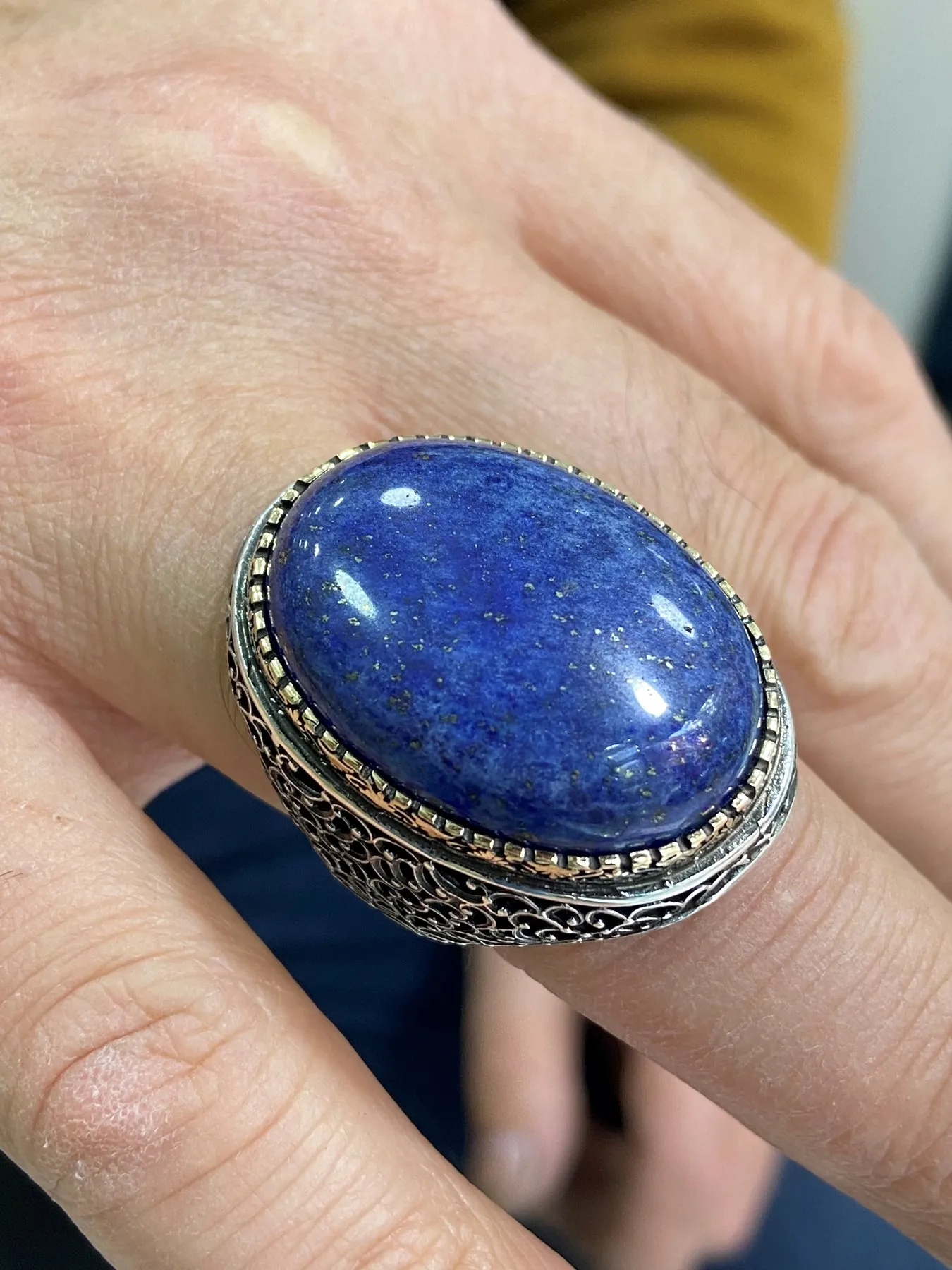 Mens Handmade Ring , Large Lapis Lazuli Gemstone Ring, Men Sterling Silver Ring, Ottoman Jewelry , Men Vintage Ring, Gift for Hi