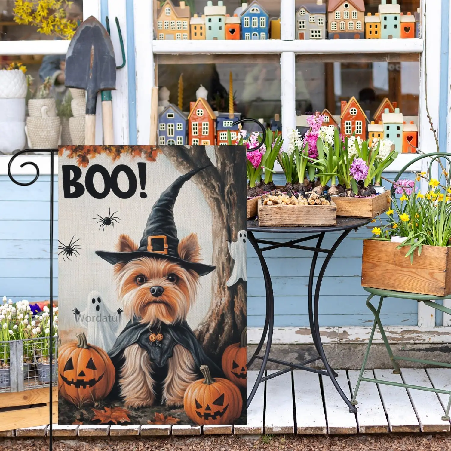 علم حديقة الهالوين بو يوركي 12 × 18 خيش مزدوج الجوانب شبح مخيف ريفي مزرعة ديكور هالوين القرع ساحة أعلام FFI