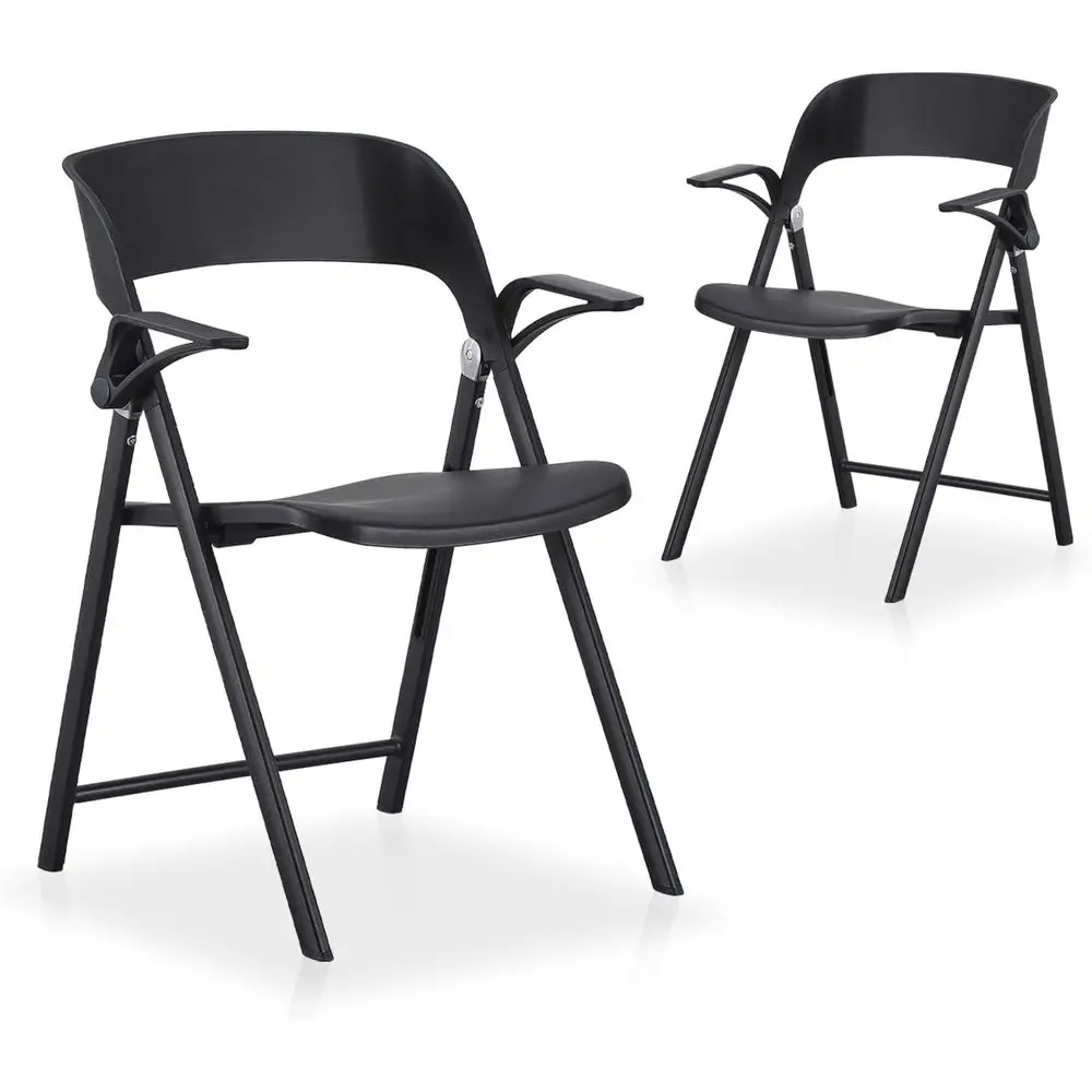 

Oice Chair with Arms, Black, 2 Pack Plastic olding Chairs, Comort Stackable Dining Chairs,Portable oldable Chair with Steel e or