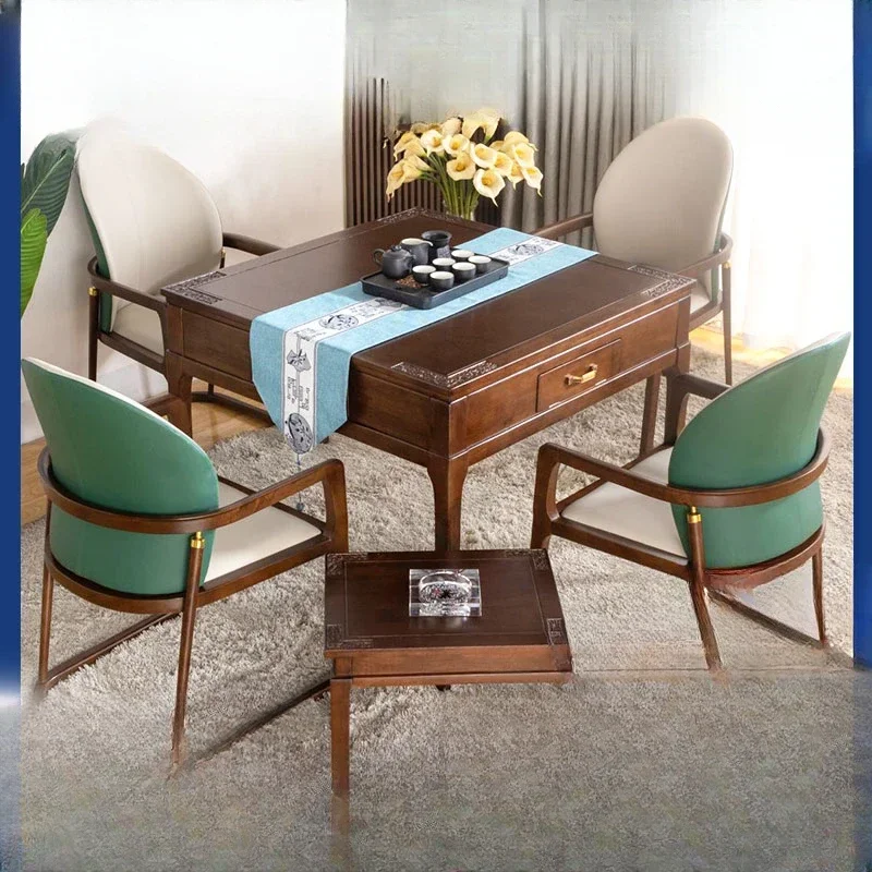 

Wood Mahjong Table Automatic Household Electric Mahjong Machine New Chinese Dining Table Dual-Purpose in One Multi-Function