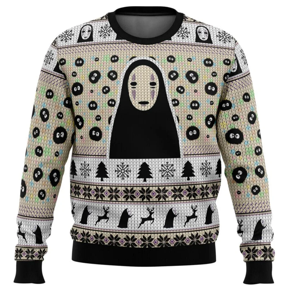 No Face and Soot Sprites Ugly Christmas Men Women Pullover Round Neck Long Sleeve Top Christmas 2025 New Sweatshir