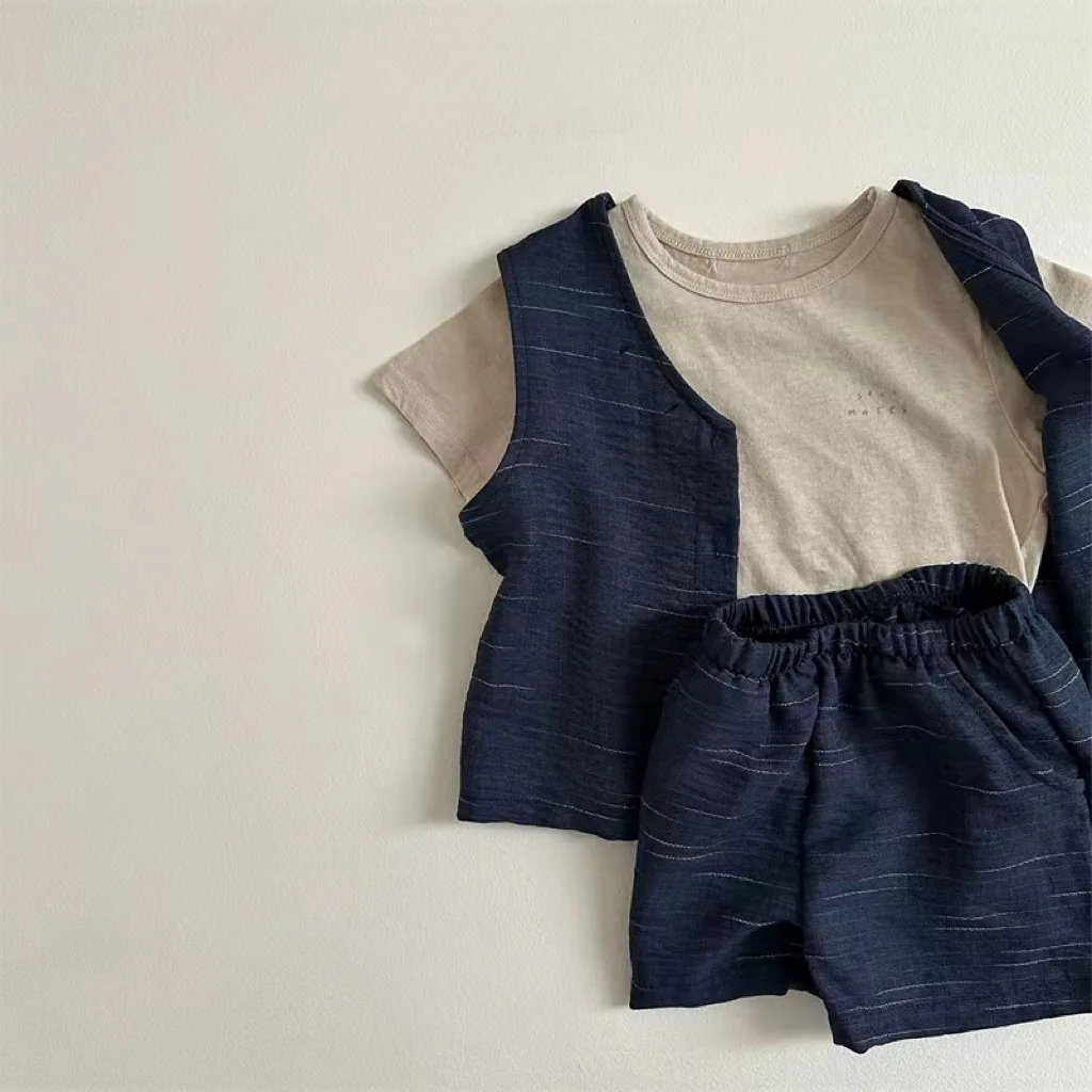 2024 Summer New Baby Sleeveless Vest Set Infant Boy Girl Solid Cardigan + Shorts 2pcs Suit Toddler Cotton Versatile Outfits