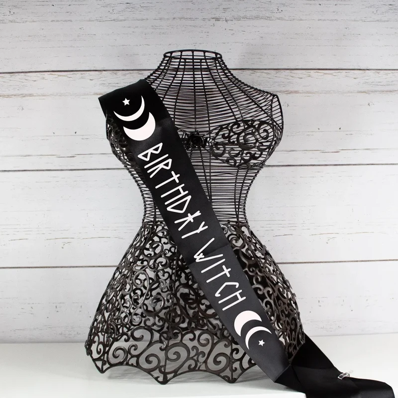 

Birthday Witch with Moons Black Coven Sash Gothic Birthday Party Gift Halloween Party Decoration Supplies Photo Prop Witchcraft