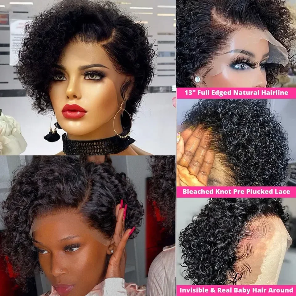 Black Pearl Pixie Wig Short Bob Wigs Curly Wigs Human Hair Wigs For Women 13x6x1 Lace Front Wigs Pelucas De Cabello 100 Humano