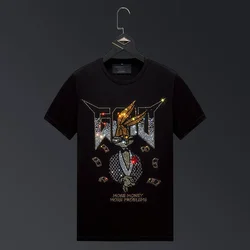 2024 Cartoon T Shirts Men Fashion Streetwear High Quality Rabbit Diamonds Short Sleeve O Neck Slim T-shirts Man Anime Clothes