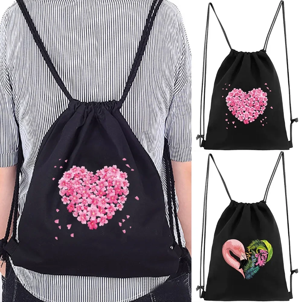 Large Foldable Shopping Bag Casual Drawstring Backpac Lightweight Storage Bag Portable Fashion Casual Unisex Canvas Bag