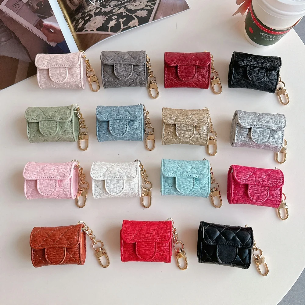 Fashion Leather Wireless Bluetooth Headset Protective Shell For AirPods 4 2 3 Pro 2 With Keychain Easy Carrying Men And Women