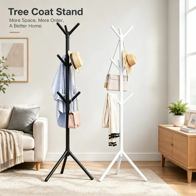 Floor-Standing Tree Branch Coat Rack Multi-Hook Freestanding Clothes Hanger Stand for Home Living Room Garment Bag Hat Storage