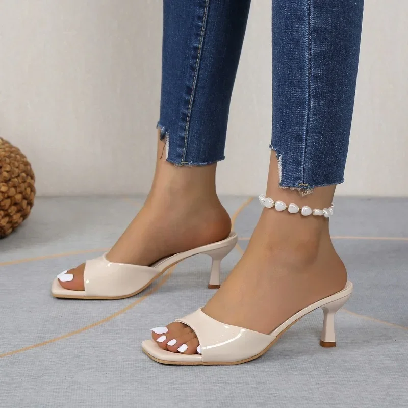 2024 New Fashion Open-toe Women's Slippers Square Toe Summer Workplace Stiletto Comfortable Versatile Women's Slippers