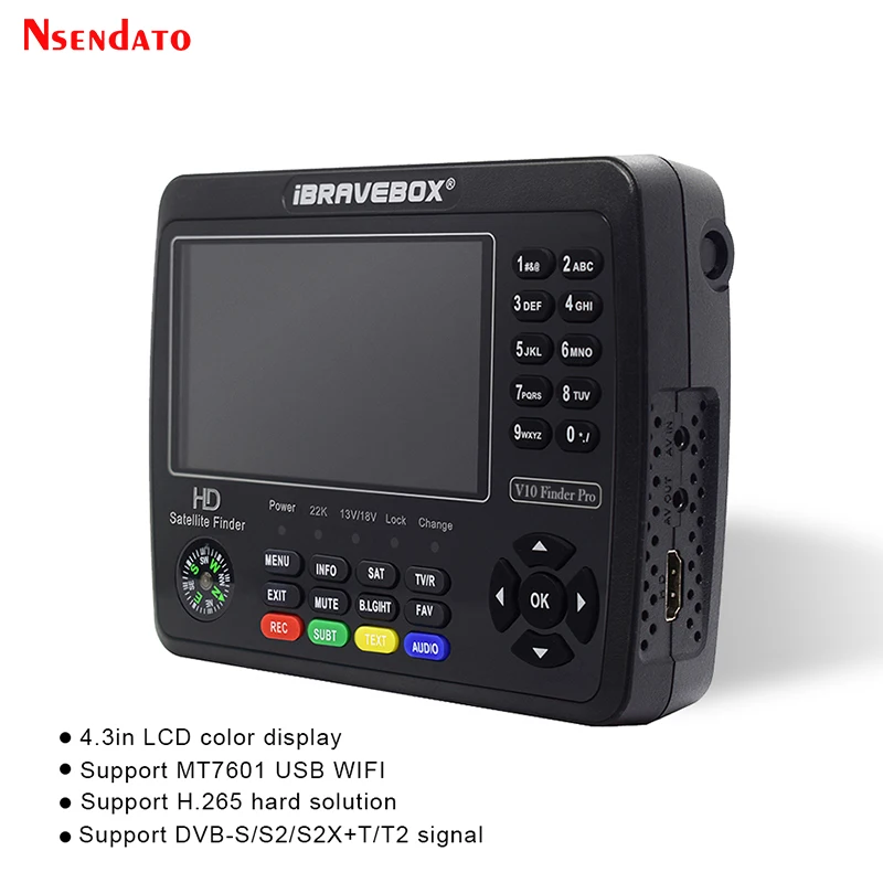 V10 Finder Pro Combo 4.3''LCD Display Digital Satellite TV Signal Finder Meter DVB-S2X/S2/T2 H.265 HEVC Sat Finder For USB WIFI