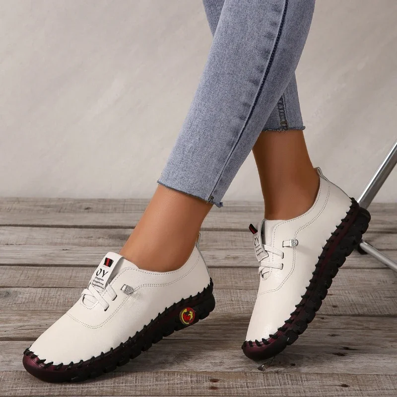 2024 New Spring Casual Women Shoes Platform Loafers 2022 Lace Up Leather Flats Slip-On Mom Shoe Mujer Zapatos Chaussure Femme