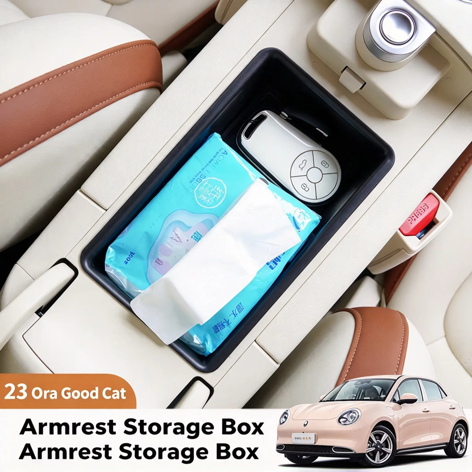 For ORA 03 Good Cat 2024-2026 Armrest Storage Box Center Console Layered Organizer Tray Car Interior Storage Holder Modification