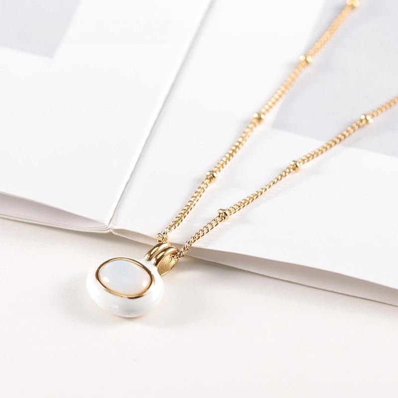 Emaille Glasierte Tigerauge Stein Geometrische Anhänger Titan Stahl Frauen Licht Luxus High-end-Mode Halsketten Edlen Schmuck – Detail 5