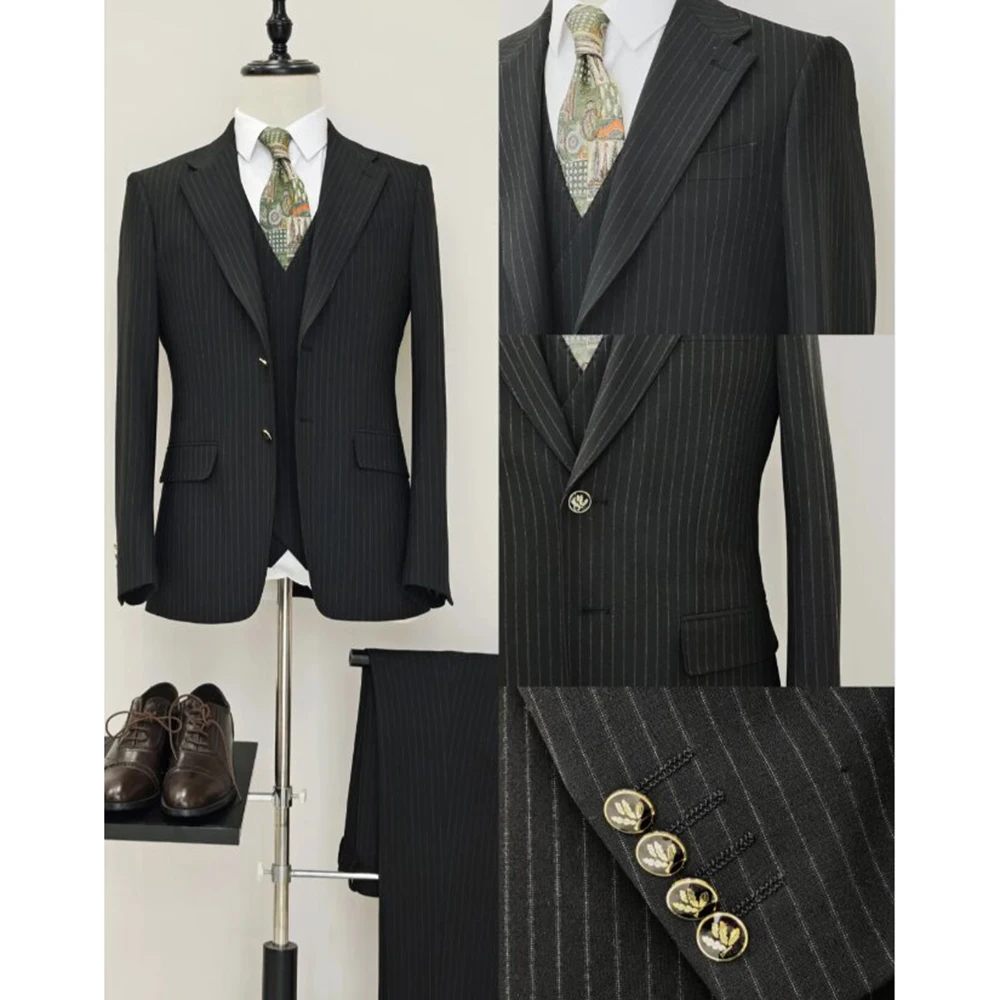 

Classic Stripe Notch Lapel Single Breasted Men's Suit 3 Piece (Jacket+Vest+Pants) Groom Wedding Tuxedo Formal Daily Suit Sets