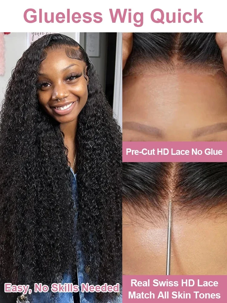 220 Density Curly 13x6 HD Transparent Deep Wave Lace Front Wig Human Hair For Black Women 40 44 Inch Pre Plucked Brazilian Hair image 4