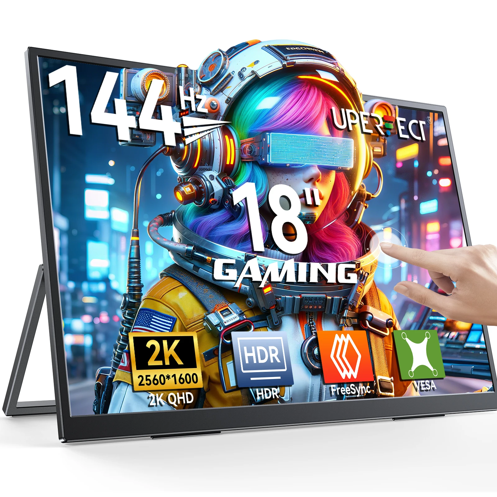 

UPERFECT 18Inch 2.5K 144Hz 400Nits Touch Monitor Portable Gaming PC Display Laptop Extended Second Screen With Type C Mini HDMI