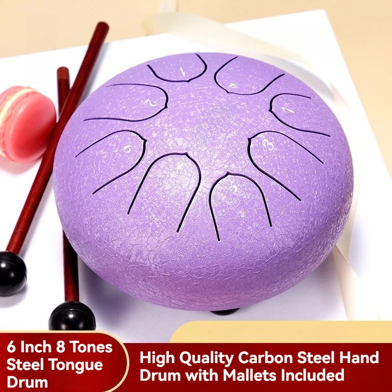 6 Inch 8 Tones Steel Tongue Drum, Pure Color Carbon Steel Percussion Instrument for Daily Practice