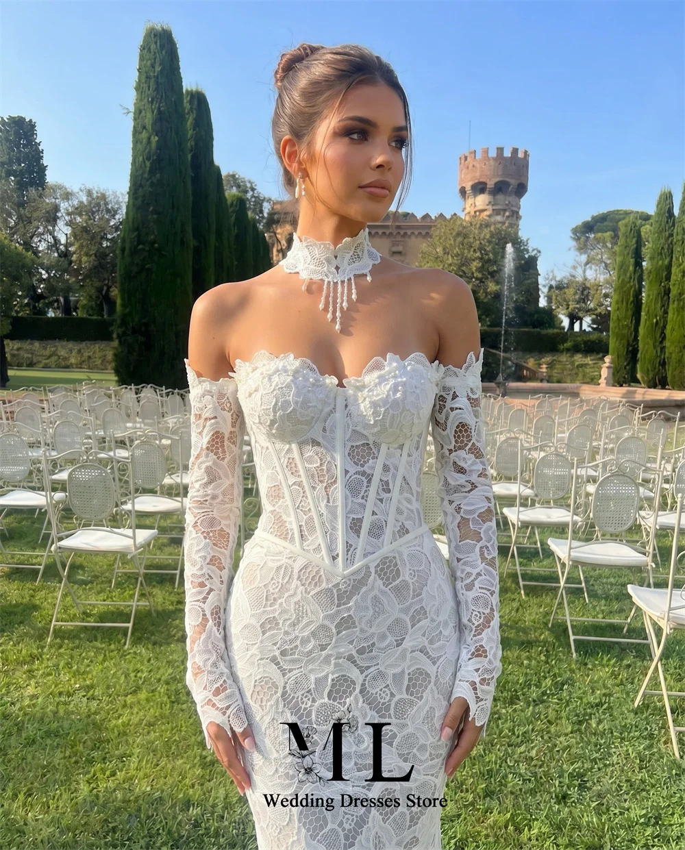 ML Delicate With Neck Accessories Mermaid Lace Wedding Dresses Sweetheart Collar Off the Shoulder Vestidos De Novia Customied
